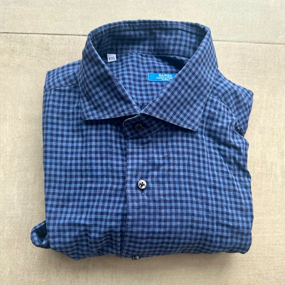 BARBA Napoli Blue Check Cotton Dress Shirt - XXL